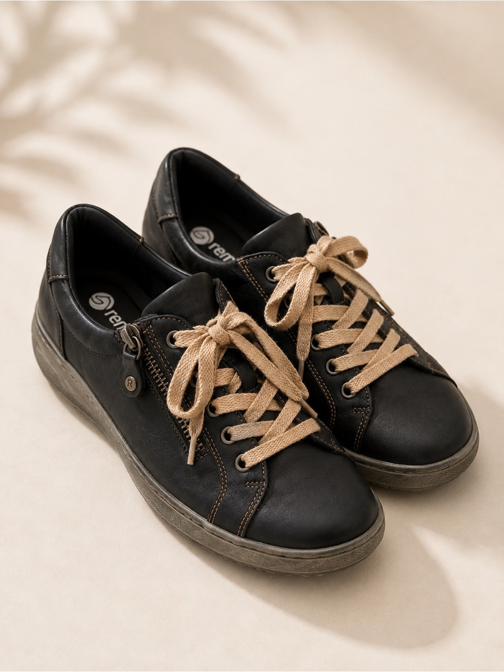Remonte Liv R1432-01 Black Leather Sneakers Side Zip Comfort Shoes 38/7.5